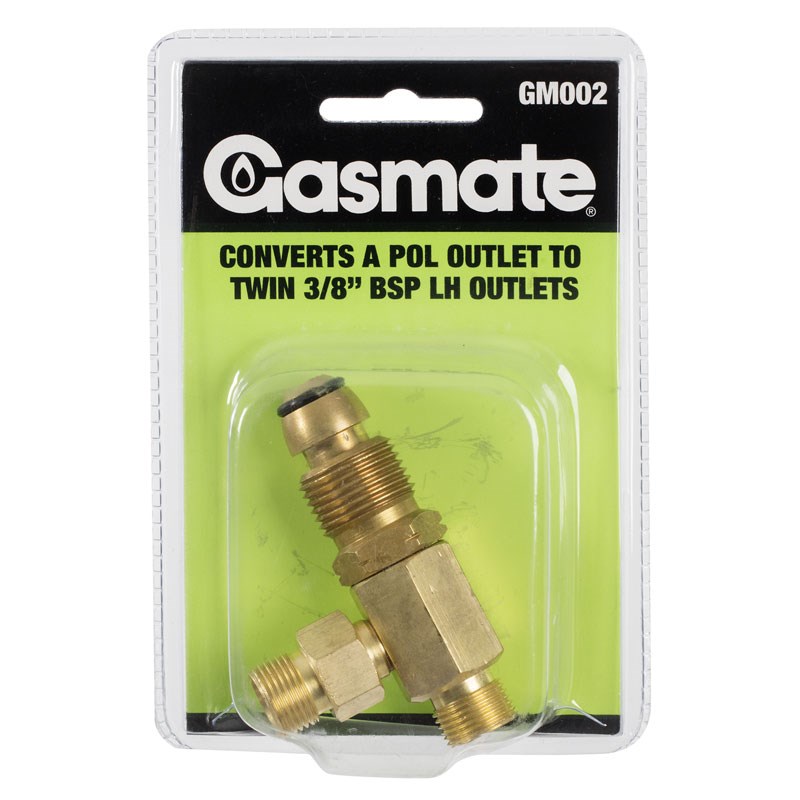 Gasmate Gas Adaptor POL Outlet to Twin 3/8