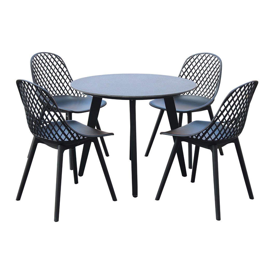 5 Piece Dining Setting With Round Concrete Table And Resin Chairs