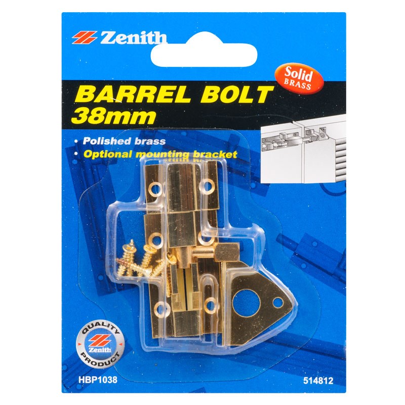 Polished Brass Barrel Bolt 38mm 1 Pack