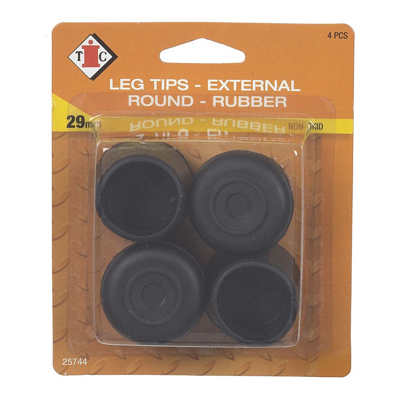 Black Round Rubber External Leg Tips 29mm 4 Pieces