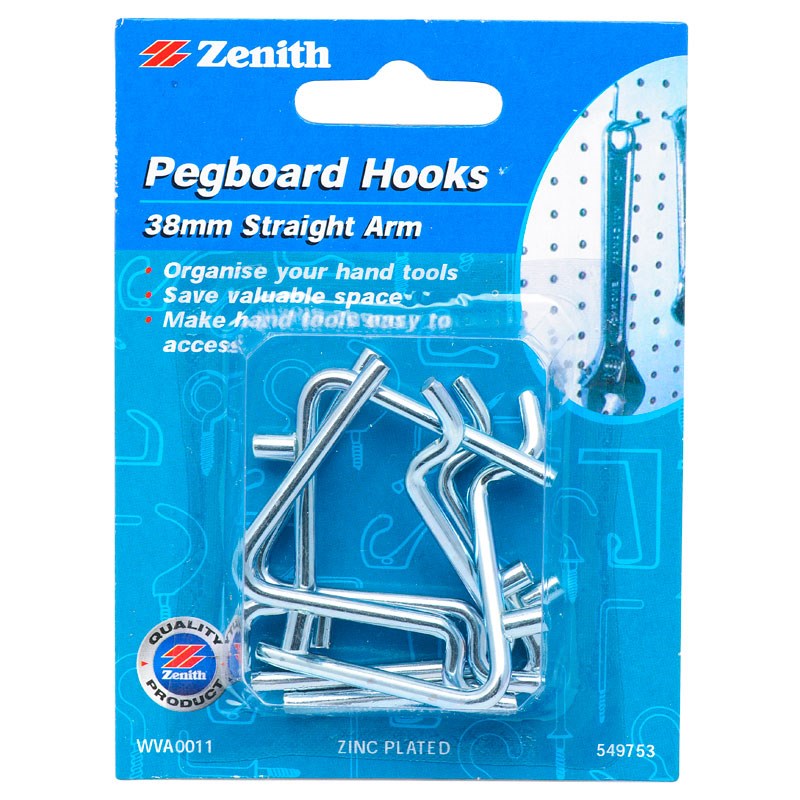 Zenith 38mm Straight Arm Pegboard Hooks
