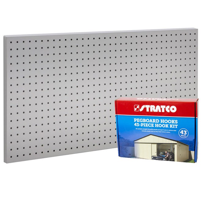 Stratco Steel Peg board 1200 x 600mm With Bonus Hooks